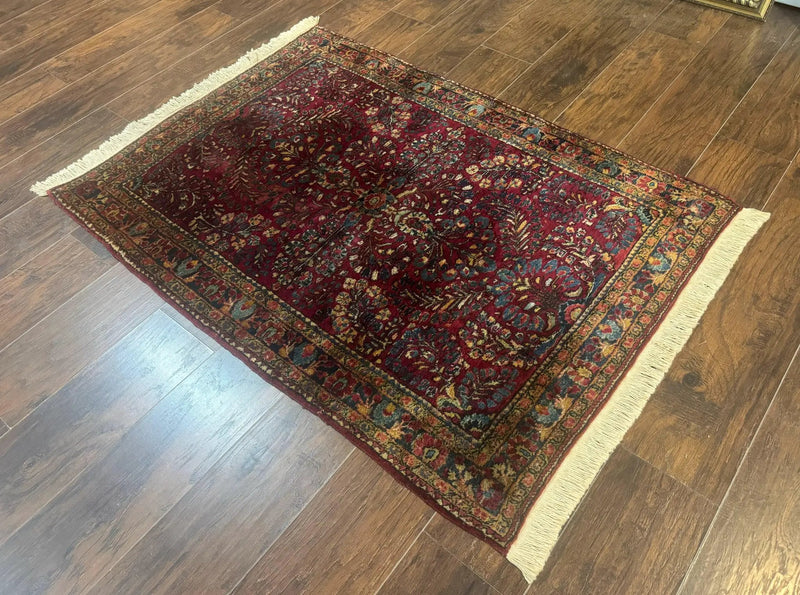Antique Persian Sarouk Rug 3.6 x 5, Red, 1920s Persian Carpet by Jewel Rugs