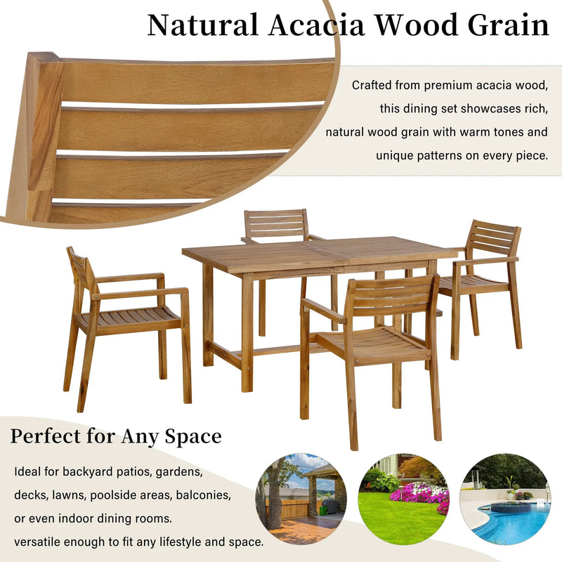 U_STYLE 5-Piece Outdoor Acacia Wood Dining Set by HouseOfZazla