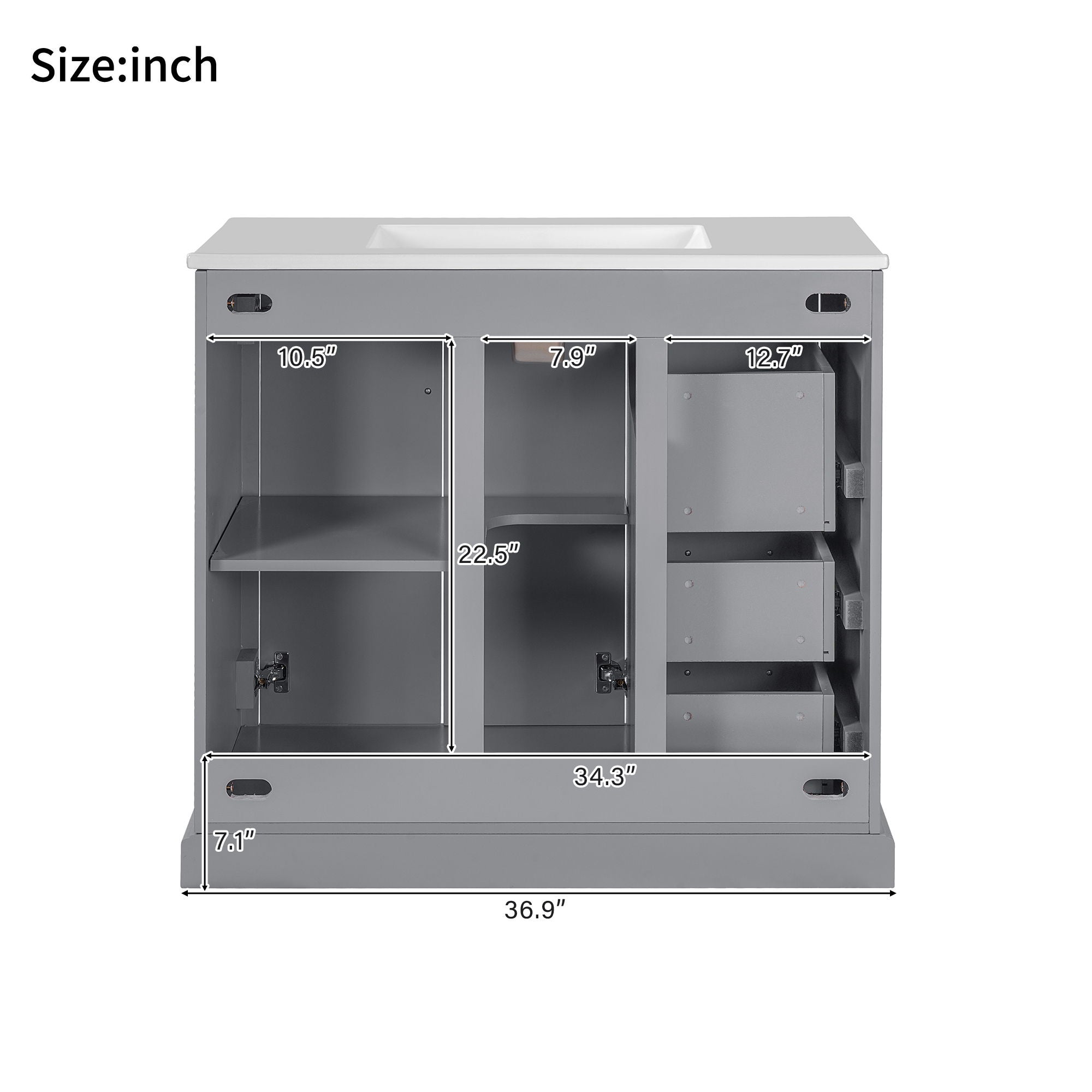Bathroom Vanity With Sink, Soft Close Doors, Adjustable Shelf & 3 Drawers by HouseOfZazla