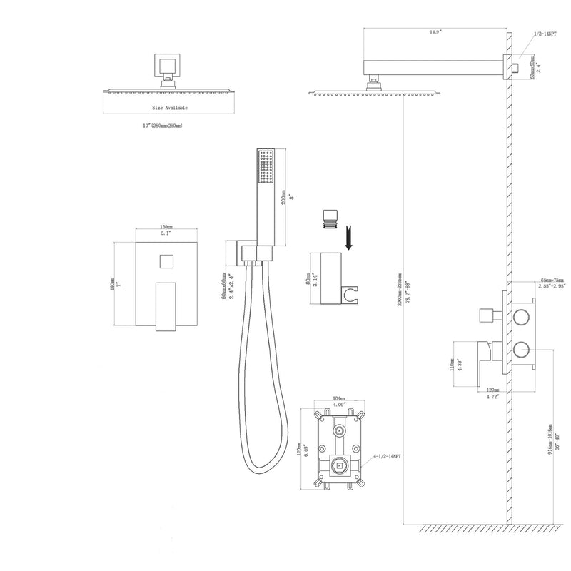Dual Shower Head 10" Wall Mounted Square Shower System by HouseOfZazla