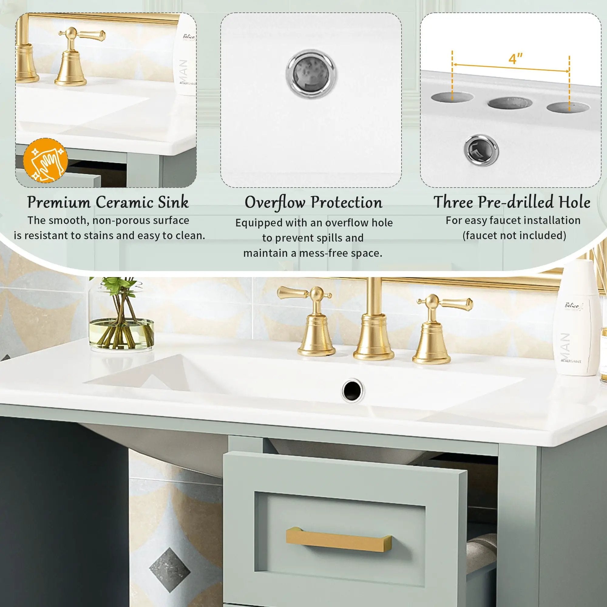 Bathroom Vanity, Modern Bathroom Cabinet With Sink Combo Set, Bathroom Storage Cabinet With A Soft Closing Door And 3 Drawers, Solid Wood Frame by HouseOfZazla