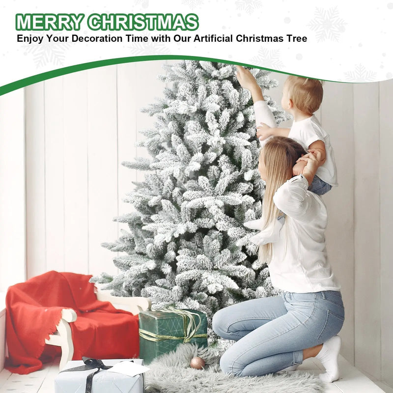 6ft Snow-Flocked Pre-Lit Christmas Tree with 1100 PE+PVC Tips by HouseOfZazla