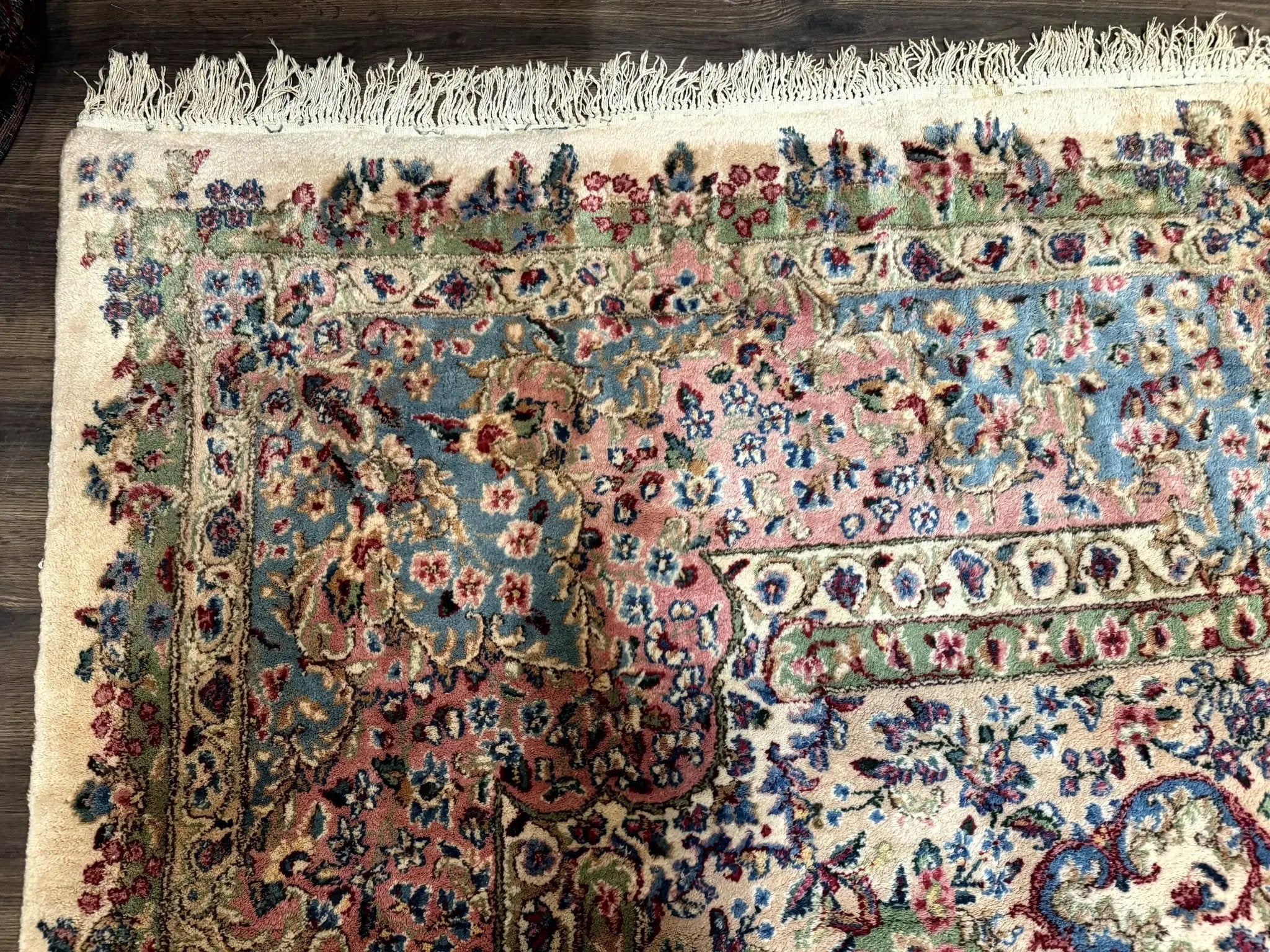 Palace Size Persian Kerman Rug 11x20 ft, Very Fine 340 KPSI, Vintage Oversized Wool Handmade Large Persian Carpet, Beige Light Blue Pink by Jewel Rugs