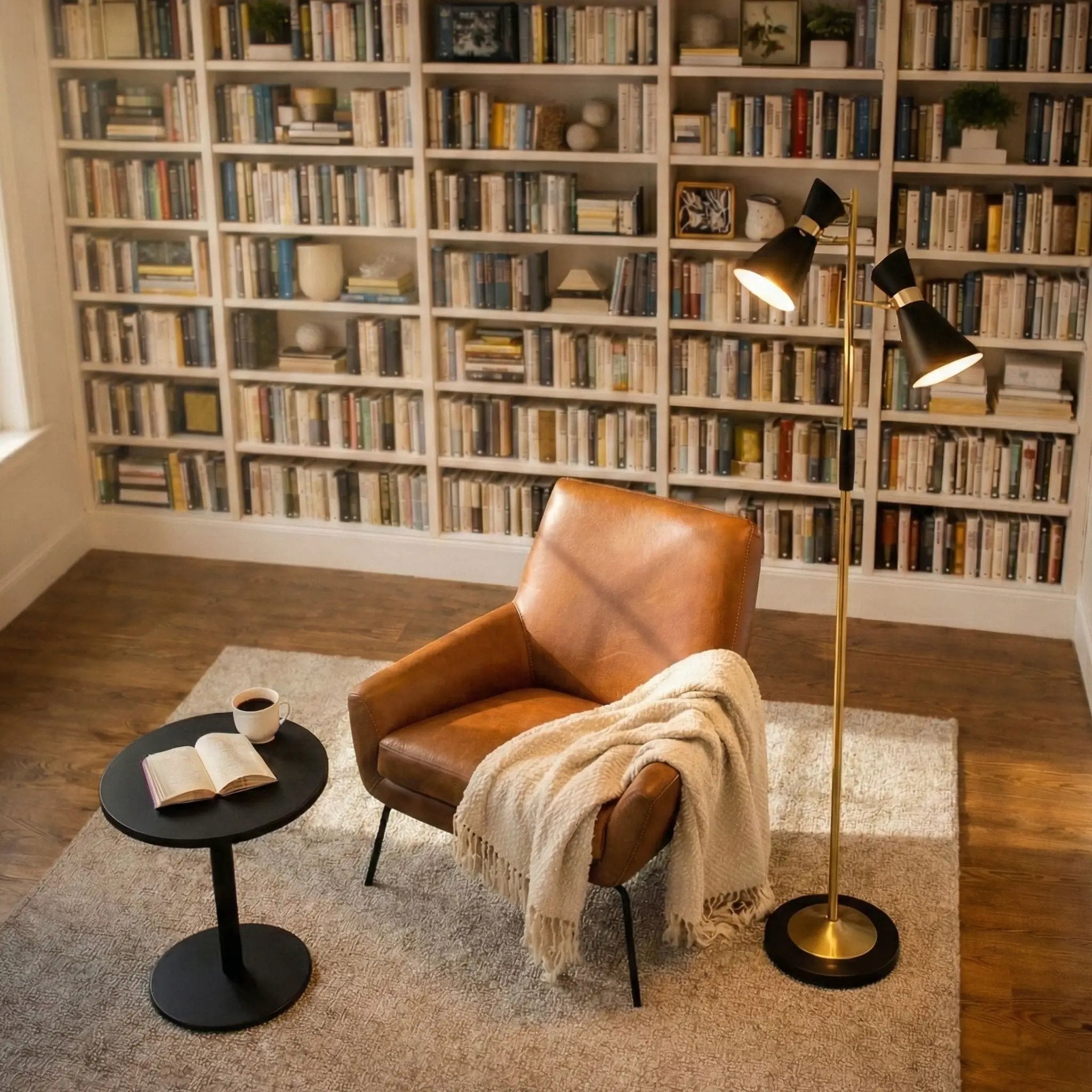 Axis - Floor Lamp With 4 Way Switch Double Spots With Base - Black / Gold by Unique Piece Furniture