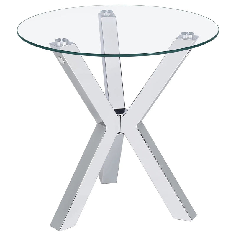 Kenzie Round Tempered Glass Top End Side Table Chrome by Unique Piece Furniture