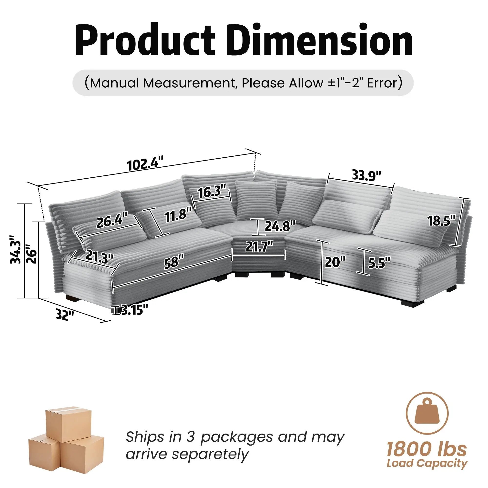 5 Seater L Shaped Sectional Sofa With Curved Corner, 7 Pillows by Unique Piece Furniture