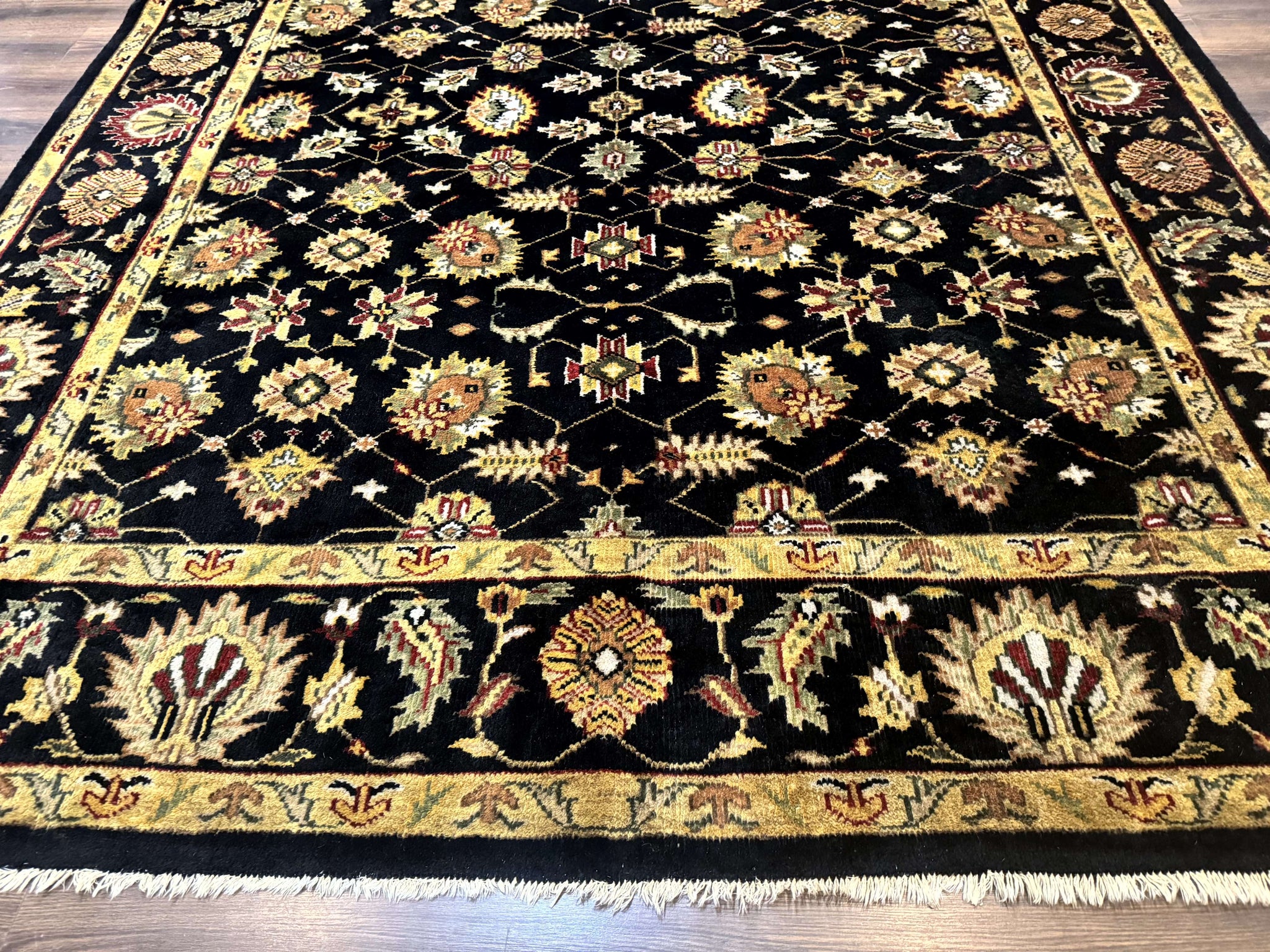 Indo Persian Mahal Rug 8x10, Black and Gold, Wool Hand Knotted Oriental Carpet by Jewel Rugs