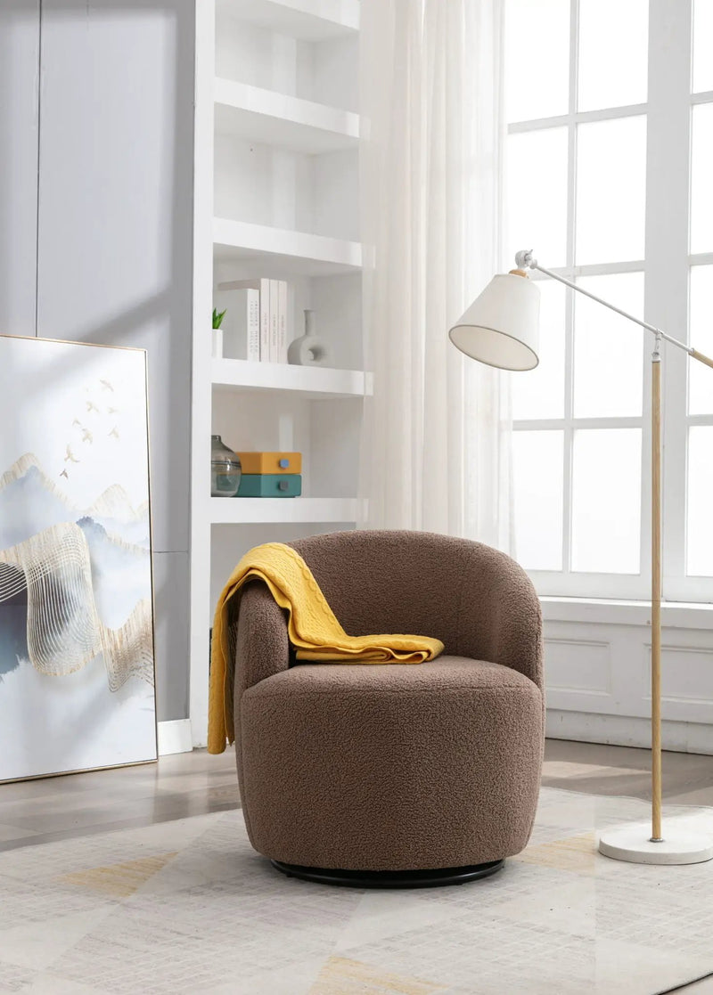 Teddy Fabric Swivel Accent Armchair Barrel Chair With Powder Coating Metal Ring by Unique Piece Furniture