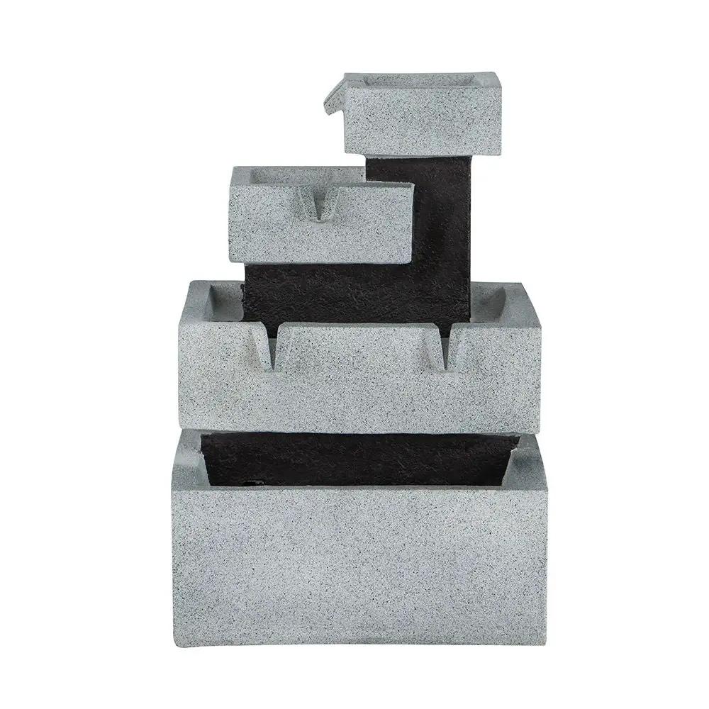 Decorative 4 Tier Block Fountain With Light, For Indoor And Outdoor - Black / Gray by Unique Piece Furniture