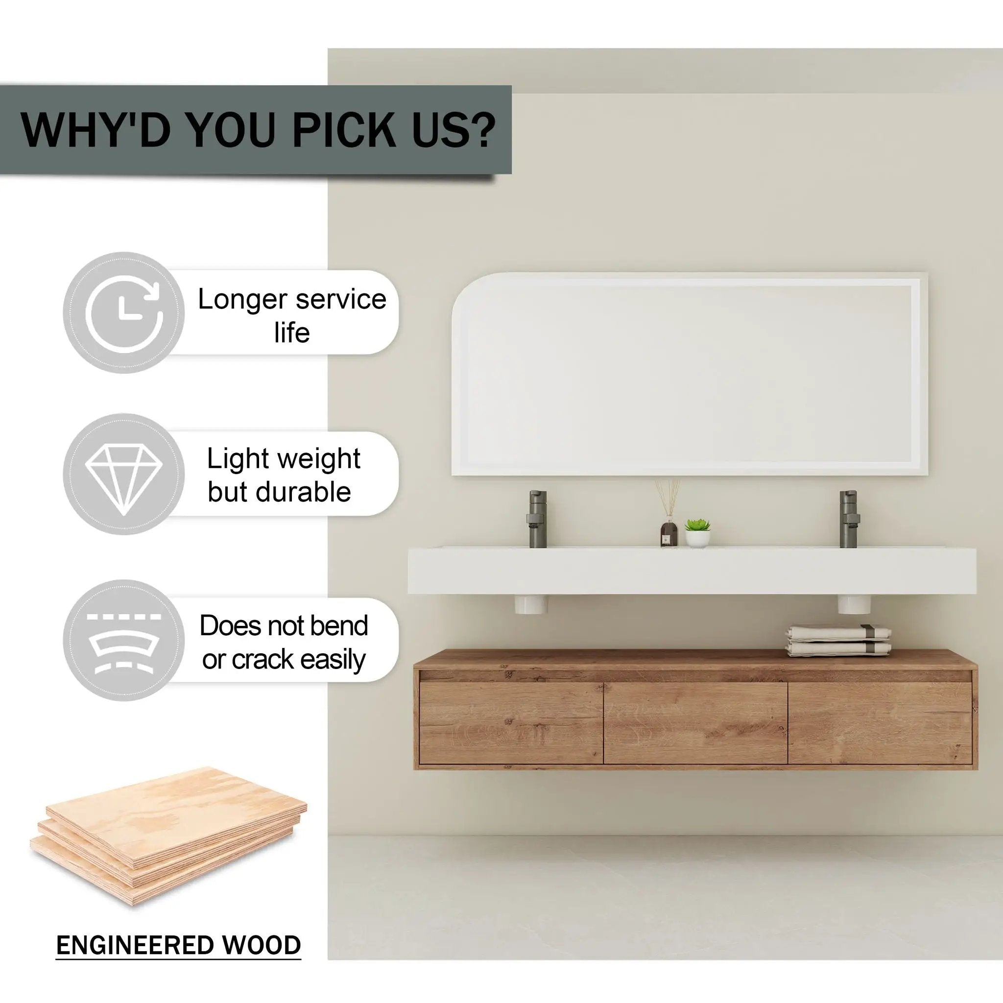 Contemporary Wall Mounted Bathroom Vanity With Dual Resin Sink And Soft Close Drawer by Unique Piece Furniture