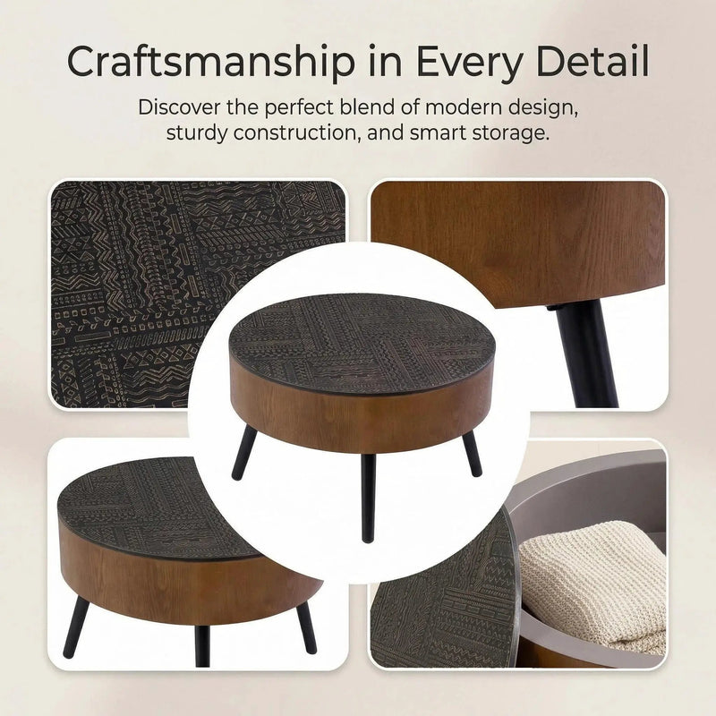 Round Coffee Table With Storage Function For Living Rooms