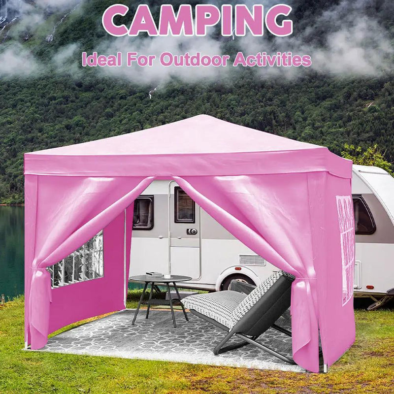 10'X10' Folding Canopy With 4 Removable Sidewalls Outdoor Event Shelter UPF 50+ Gazebo Portable Tents For Parties Beach Camping Wedding Ez Pop Up Canopy 4 Pieces Weight Bag + Carry Bag by Unique Piece Furniture