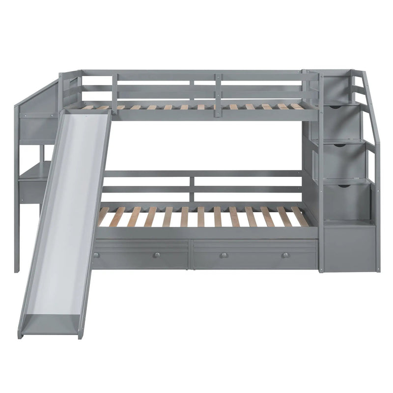 Bunk Bed With Storage Staircase, Slide, Desk, Drawers, And Shelves