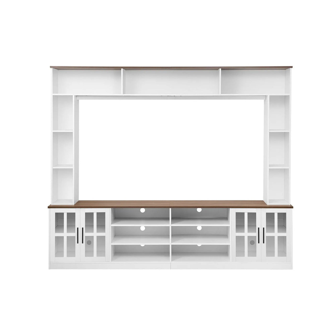 Wall Unit Entertainment Center With Bookshelves For TVs Up To 80", Tempered Glass Doors And Adjustable Shelves by Unique Piece Furniture
