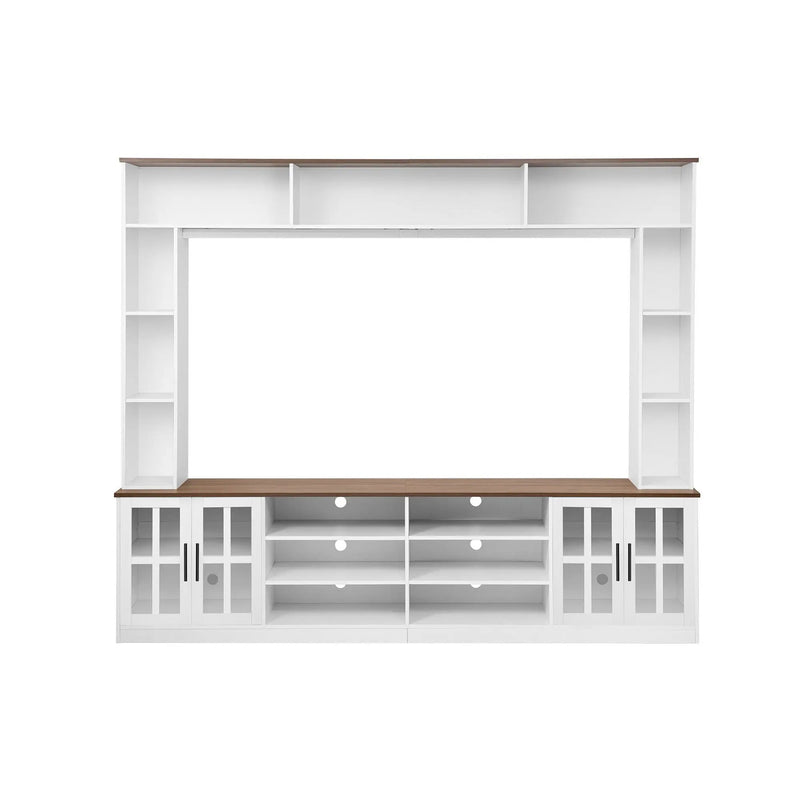 Wall Unit Entertainment Center With Bookshelves For TVs Up To 80", Tempered Glass Doors And Adjustable Shelves by HouseOfZazla
