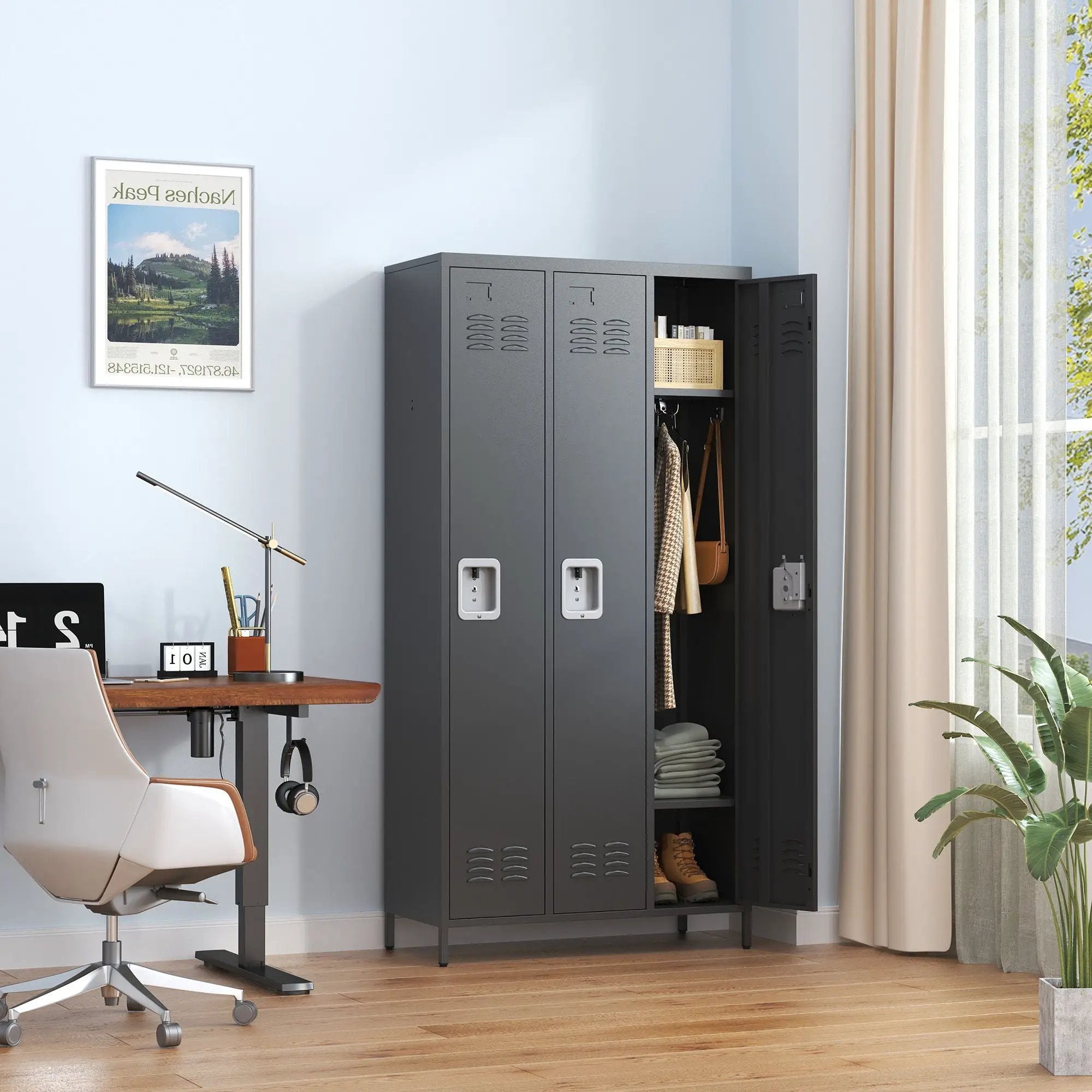 Storage Locker Cabinet With Locks For Employees, Home Gym Office School Garage - Black by HouseOfZazla