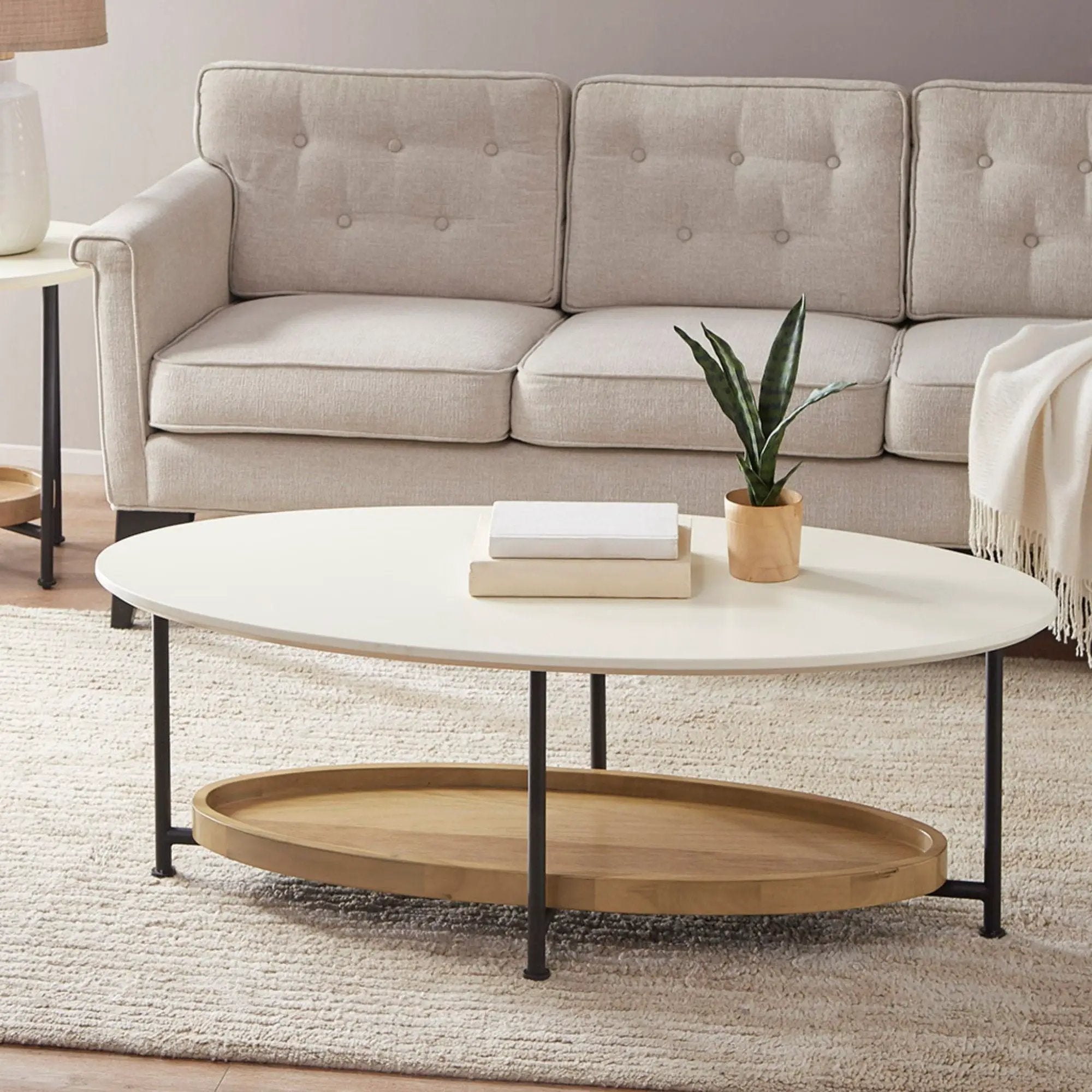 Oval Coffee Table - White / Natural by Unique Piece Furniture