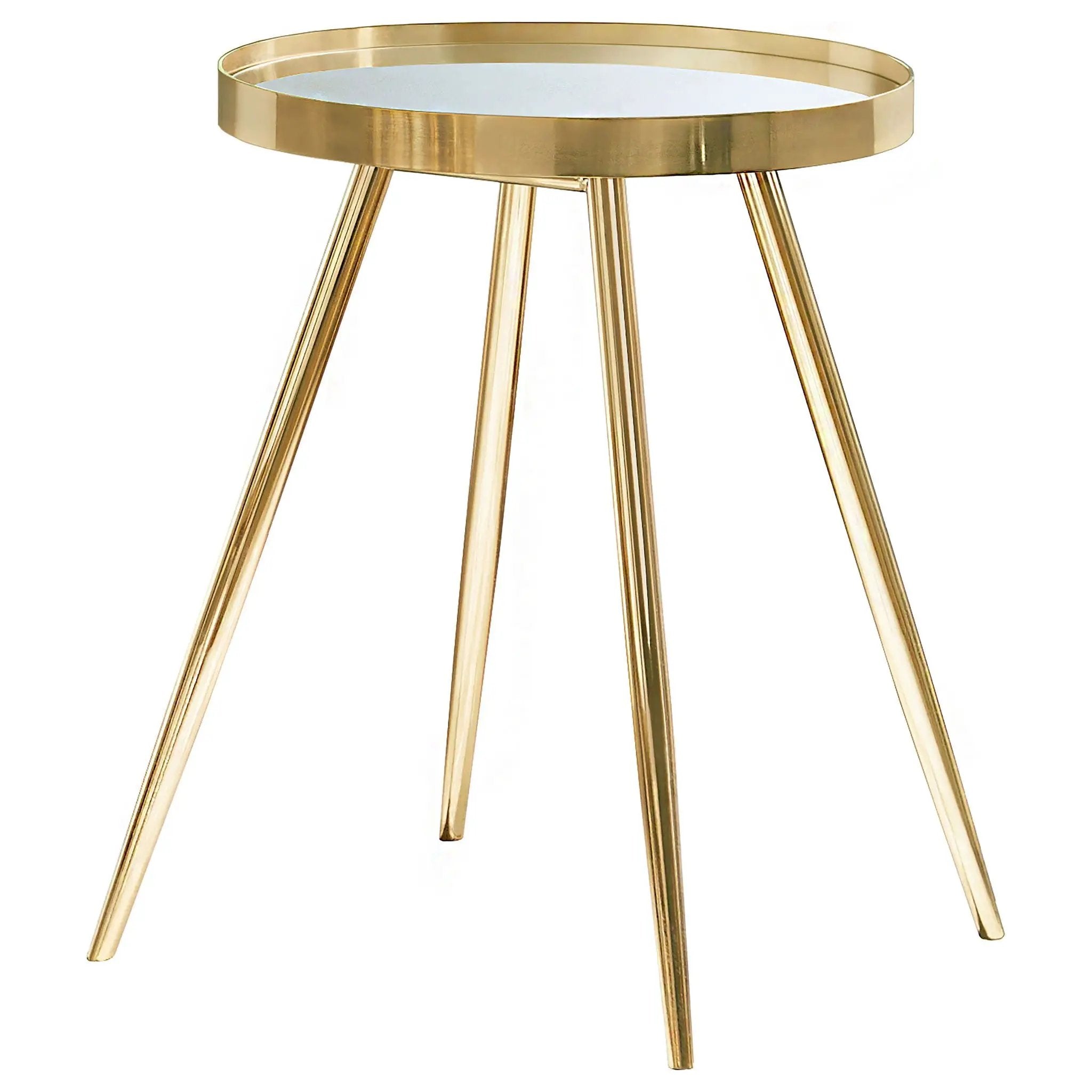Kaelyn Round Mirror Top End Side Table Gold by Unique Piece Furniture