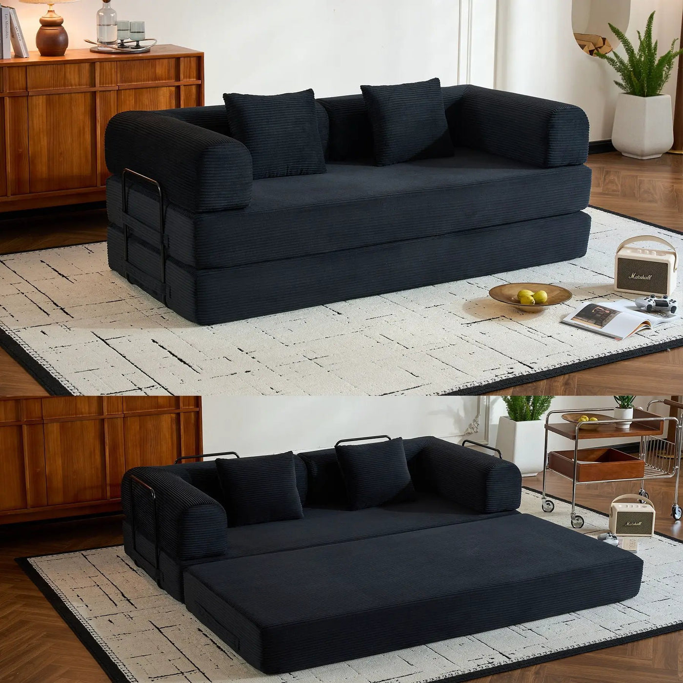 Convertible Sleeper Sofa Bed With Cylindrical Pillow, With Fixed Shape Frame by Unique Piece Furniture