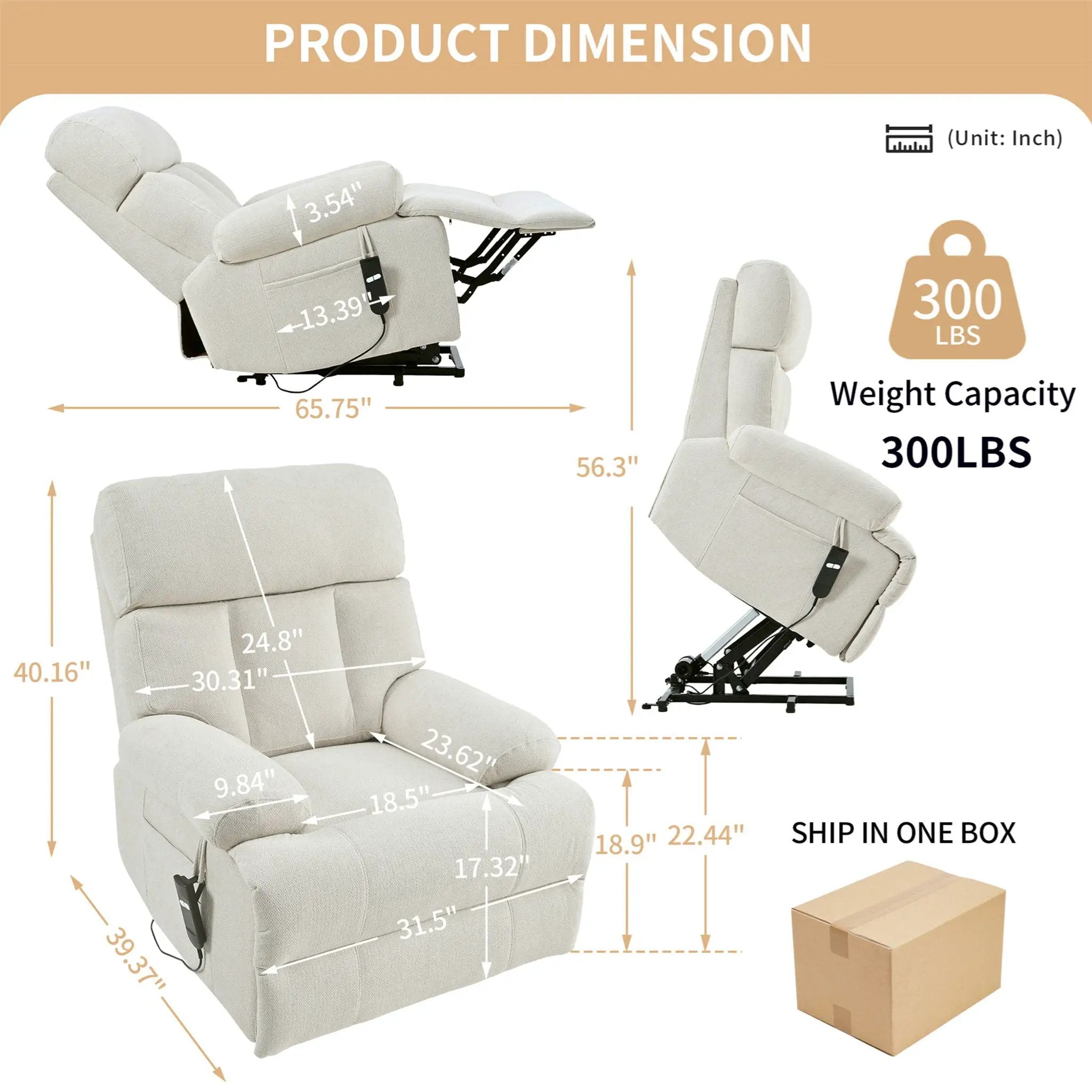 Oversized Power Lift Recliner Chai With Remote Control, Side Pocket, Spacious Seat by Unique Piece Furniture