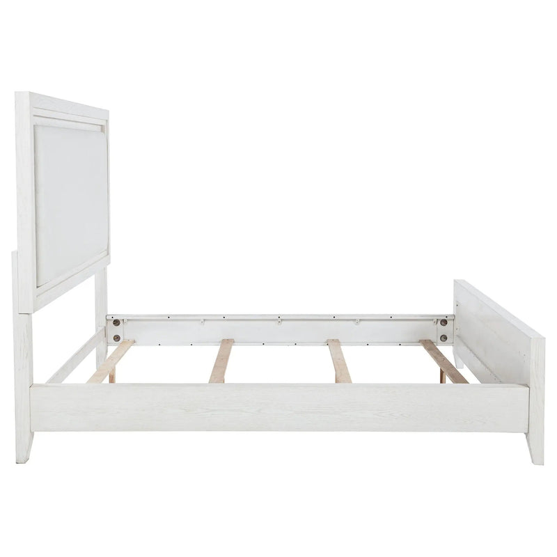 Marielle Eastern King Upholstered Panel Bed Distressed White by Unique Piece Furniture