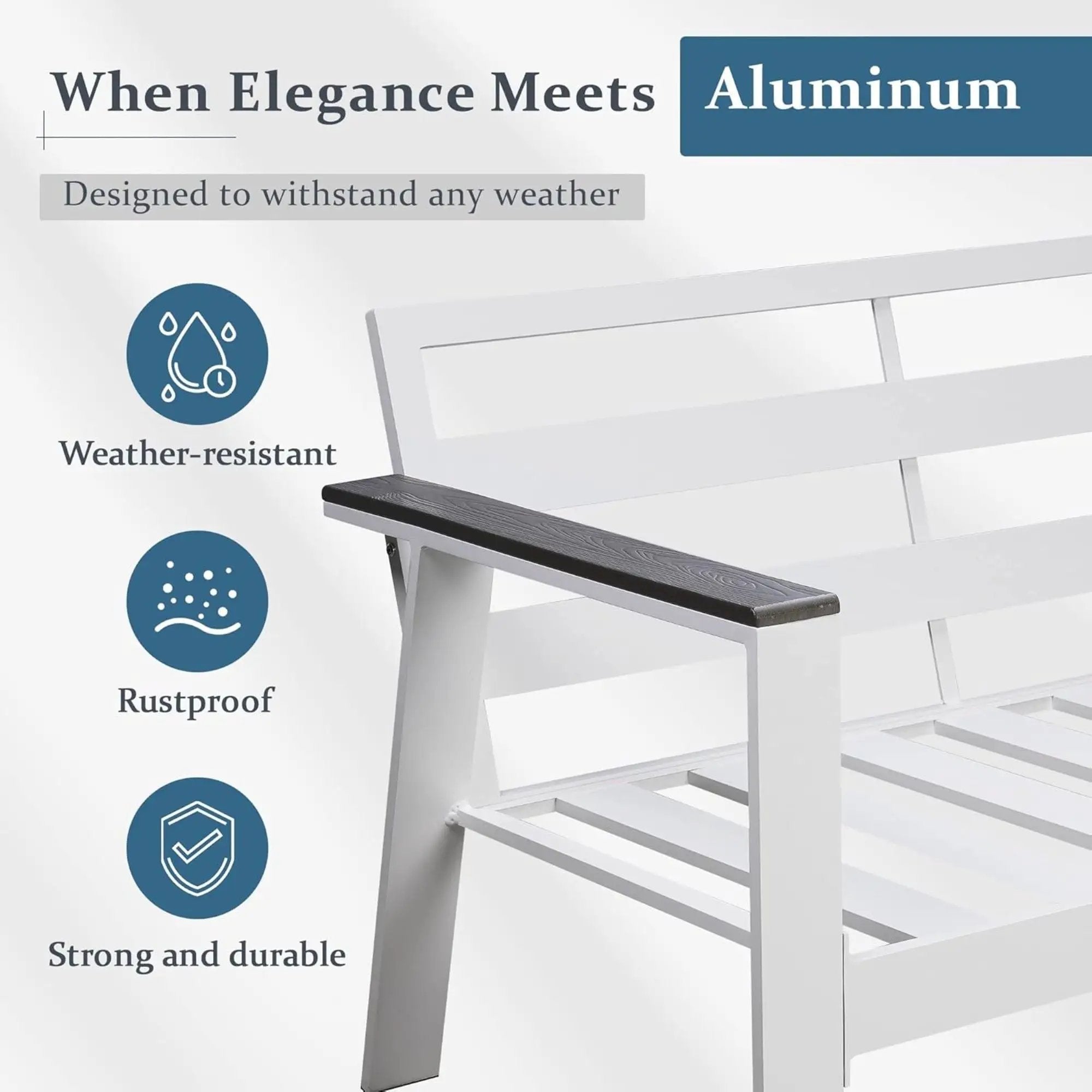All Weather Patio Loveseat With Armrests & Angled Backrest - White / Gray by HouseOfZazla