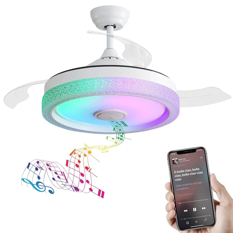 Invisible Ceiling Fan With Remote Control And 36W LED Light, 120V DC Motor, 3 Blades - White by HouseOfZazla