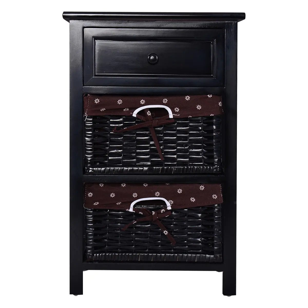 3 Tiers Wooden Storage Nightstand with 2 Baskets and 1 Drawer, photo 6 of 9