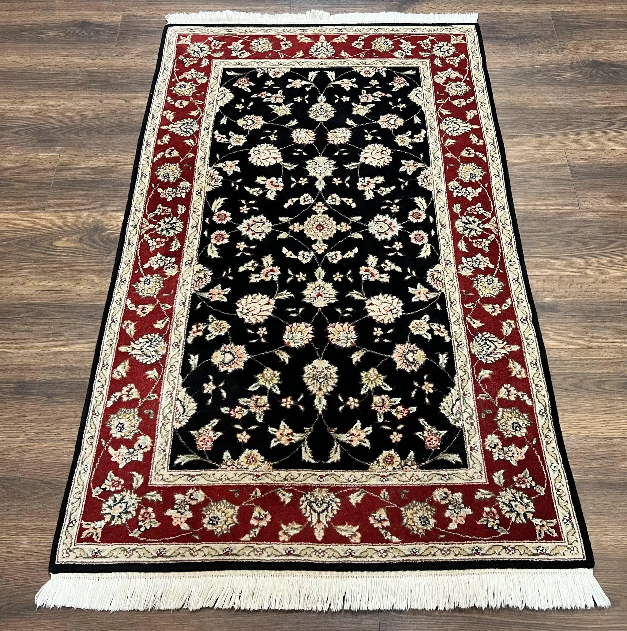 Pak Persian Rug 3x5, Black and Red, Floral Allover, Vintage Hand Knotted Wool Oriental Carpet, Pakistani Rug, Small Handmade Area Rug 3 x 5 by Jewel Rugs