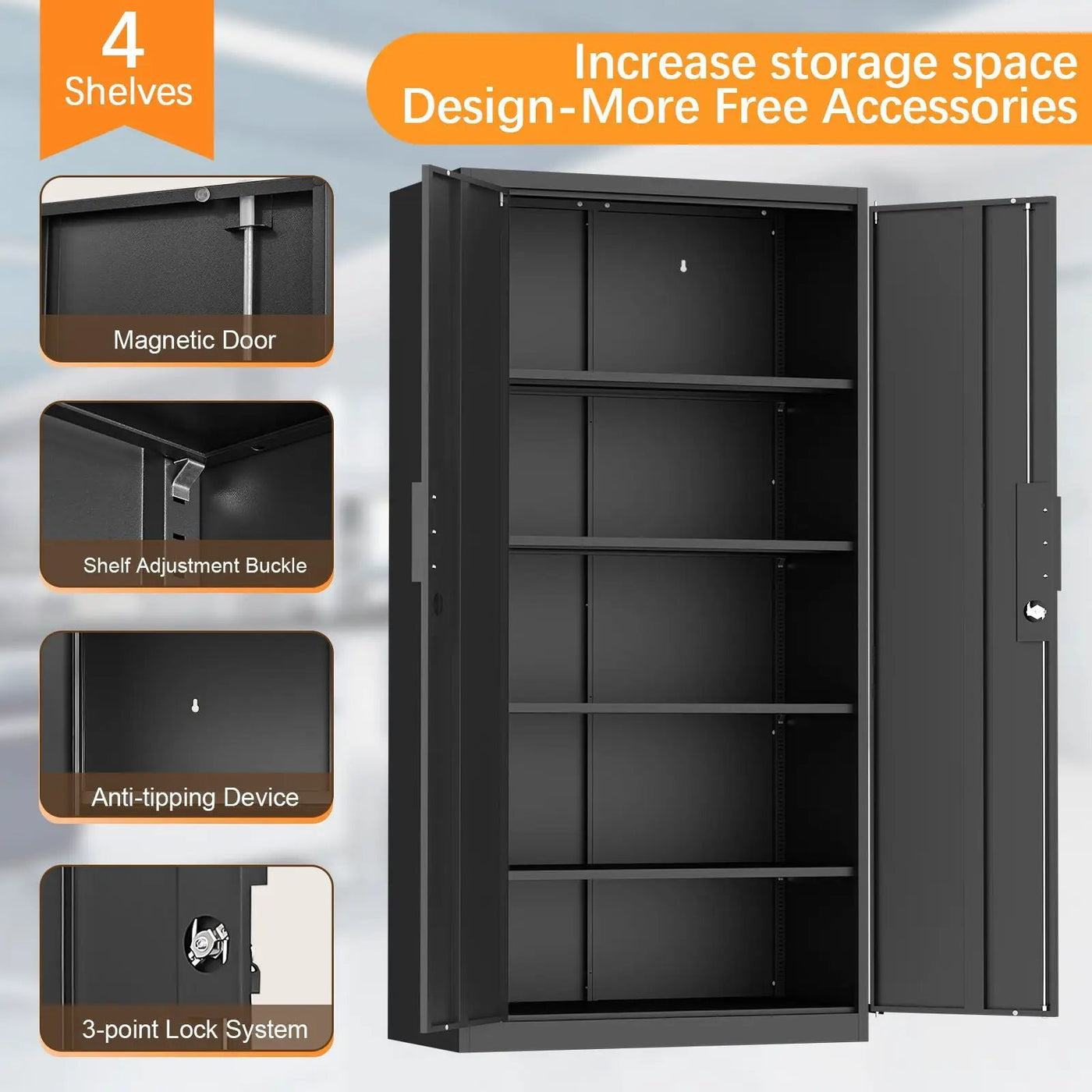 2 Door File Cabinet With Lock, 4 Adjustable Shelves, Heavy-Duty by Unique Piece Furniture