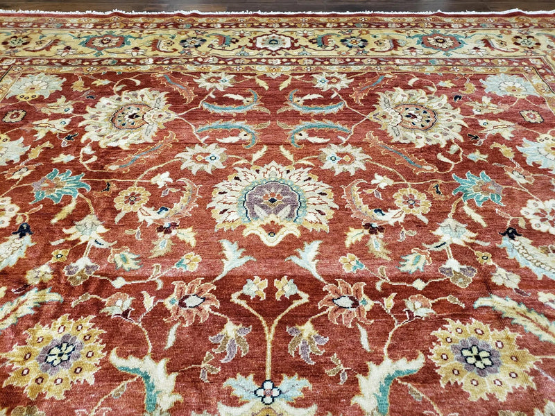 Safavieh Room Sized Rug 10x14, Wool Hand-Knotted Auburn Red & Light Gold Egyptian Mahal Oriental Carpet, 10 x 14 Large Living Room Rug by Jewel Rugs