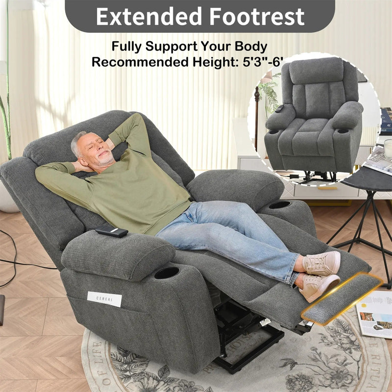 Power Lift Recliner Chair With Extended Footrest, Remote Control, Cup Holders, And Side Pockets by HouseOfZazla