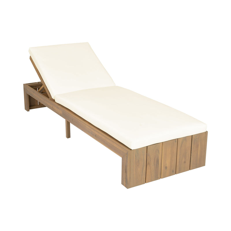 Adjustable Outdoor Chaise Lounge Patio Recliner - Beige / Light Teak by HouseOfZazla