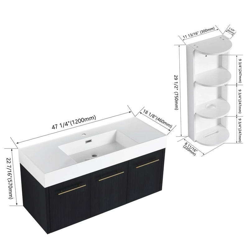 Modern Wall Mounted Bathroom Vanity With Thick Edge Resin Sink And Storage Rack by Unique Piece Furniture