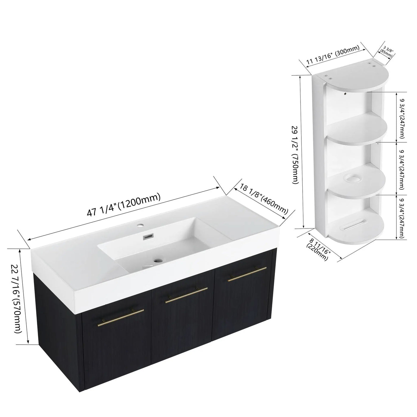 Modern Wall Mounted Bathroom Vanity With Thick Edge Resin Sink And Storage Rack by Unique Piece Furniture
