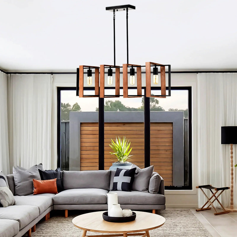 4 Light Kitchen Island Lights Pendant Light Farmhouse Dining Room Light Fixture, Rectangular Chandelier, 36" Hanging Lighting For Living Room, Conference Room, Home Office - Matte Black by HouseOfZazla