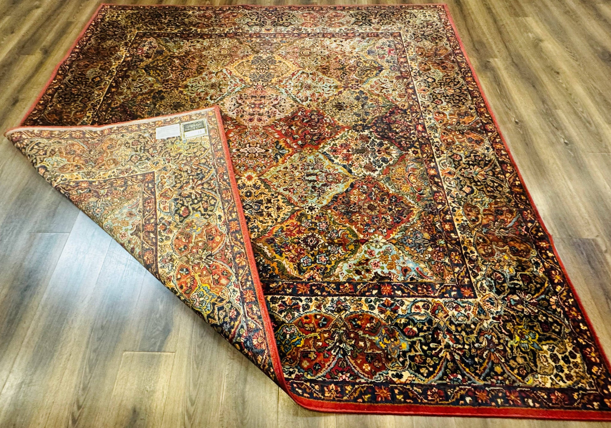 Square Karastan Multicolor Panel Kirman Rug #717, Rare Size 8.8 x 8.8, Original 700 Series, Wool by Jewel Rugs