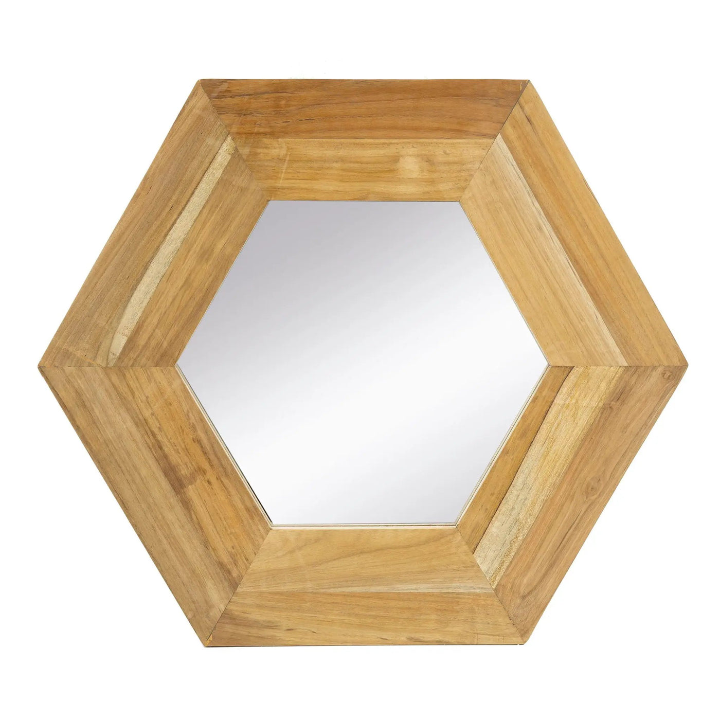Hexagon Mirror With Natural Wood Frame, Wall Decor For Living Room Bathroom Hallway by Unique Piece Furniture
