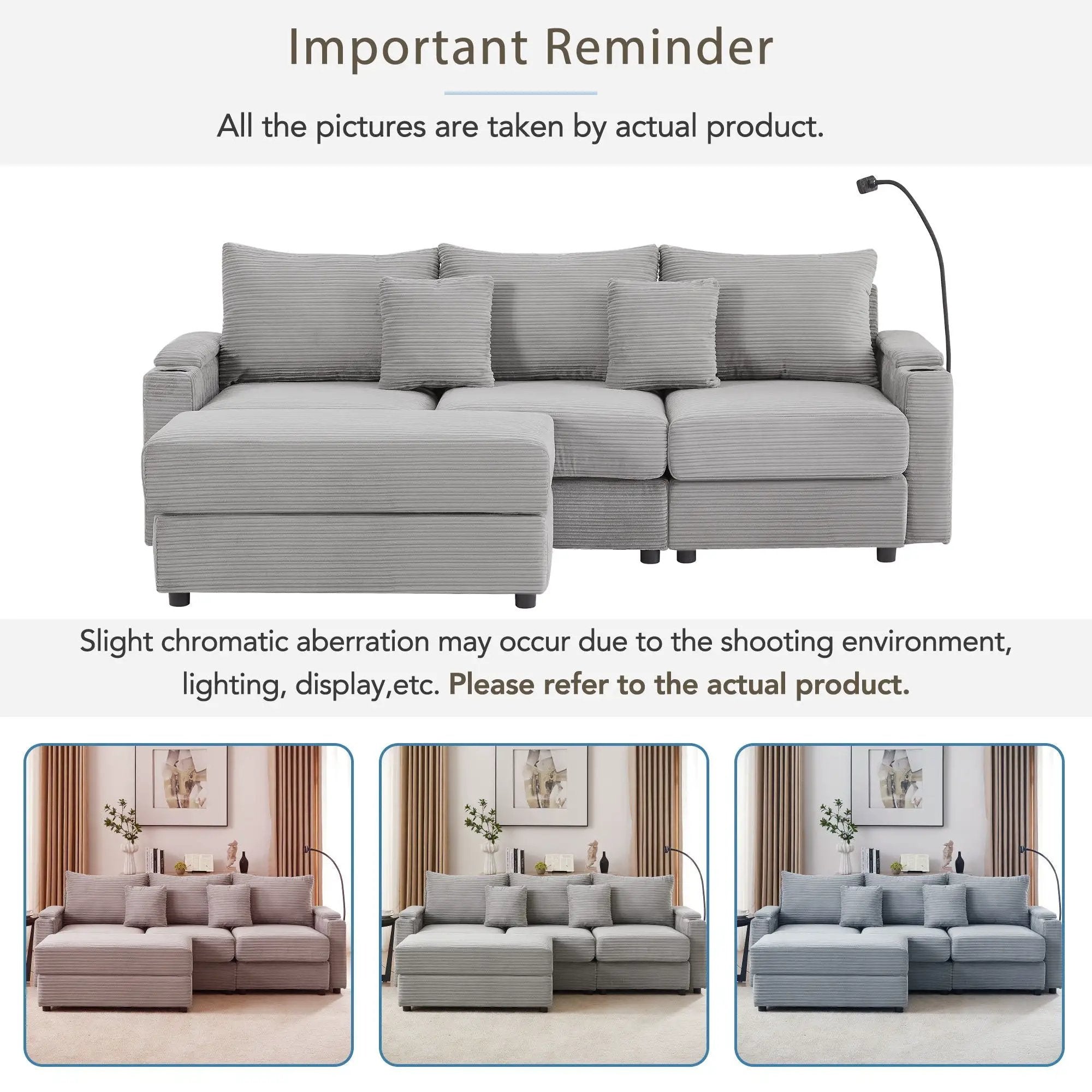 Modern Style Loveseat Sofa Sectional Sofa Couch With Storage Space, A Movable Ottoman, Two USB Ports, Two Cup Holders, A Phone Holder For Living Room by HouseOfZazla