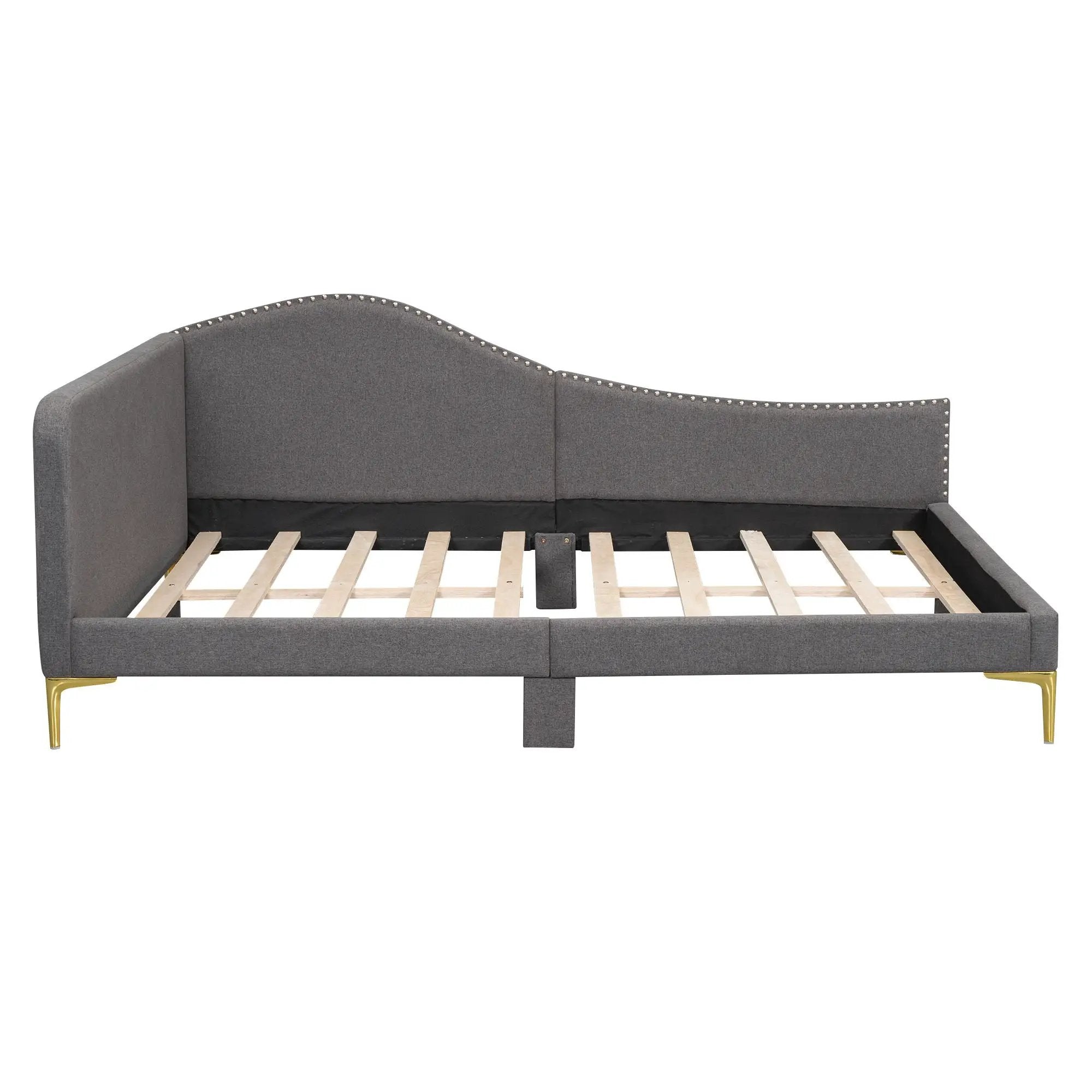 Upholstered Daybed With Headboard And Armrest, Support Legs by HouseOfZazla