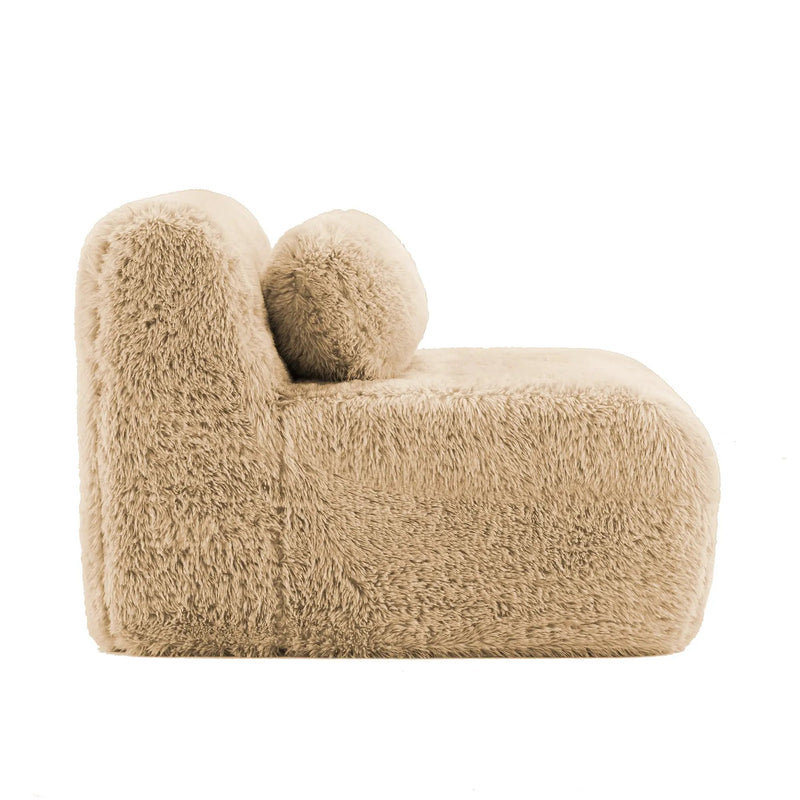 Aviana Armless Sofa with Pillow – Plush Fabric, Light Khaki by HouseOfZazla