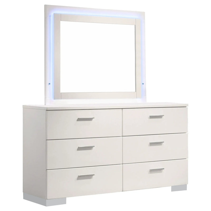 Felicity 6-drawer Dresser with LED Mirror White High Gloss by Unique Piece Furniture