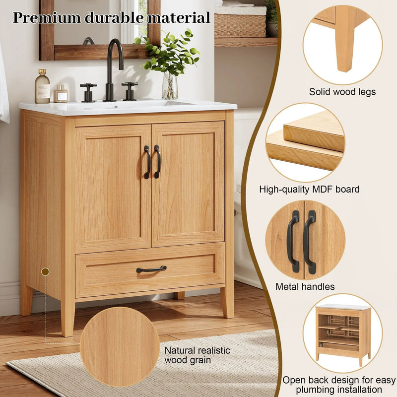 Elegant Fluted Bathroom Vanity With Sink, Soft Close Doors & Drawer by HouseOfZazla