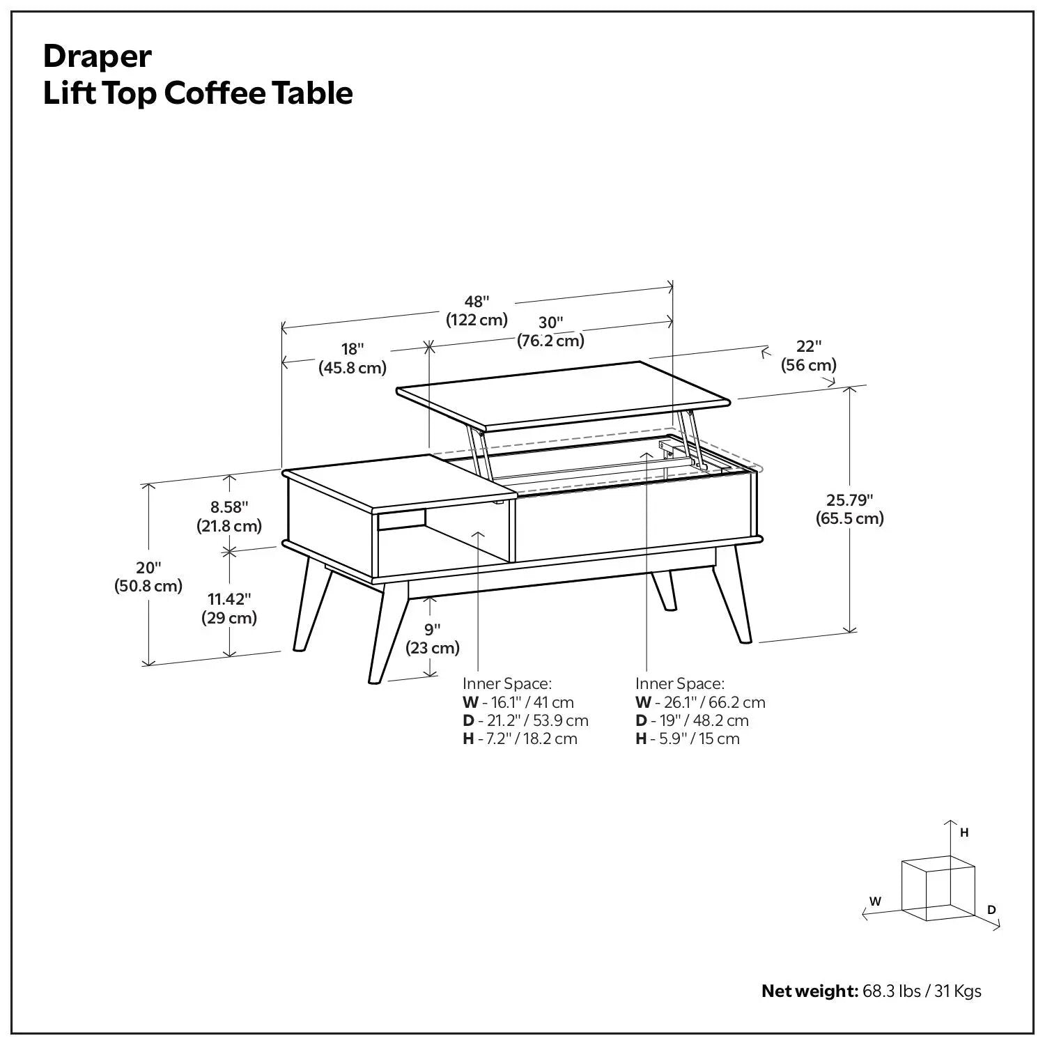 Draper - Lift Top Coffee Table - Teak by HouseOfZazla