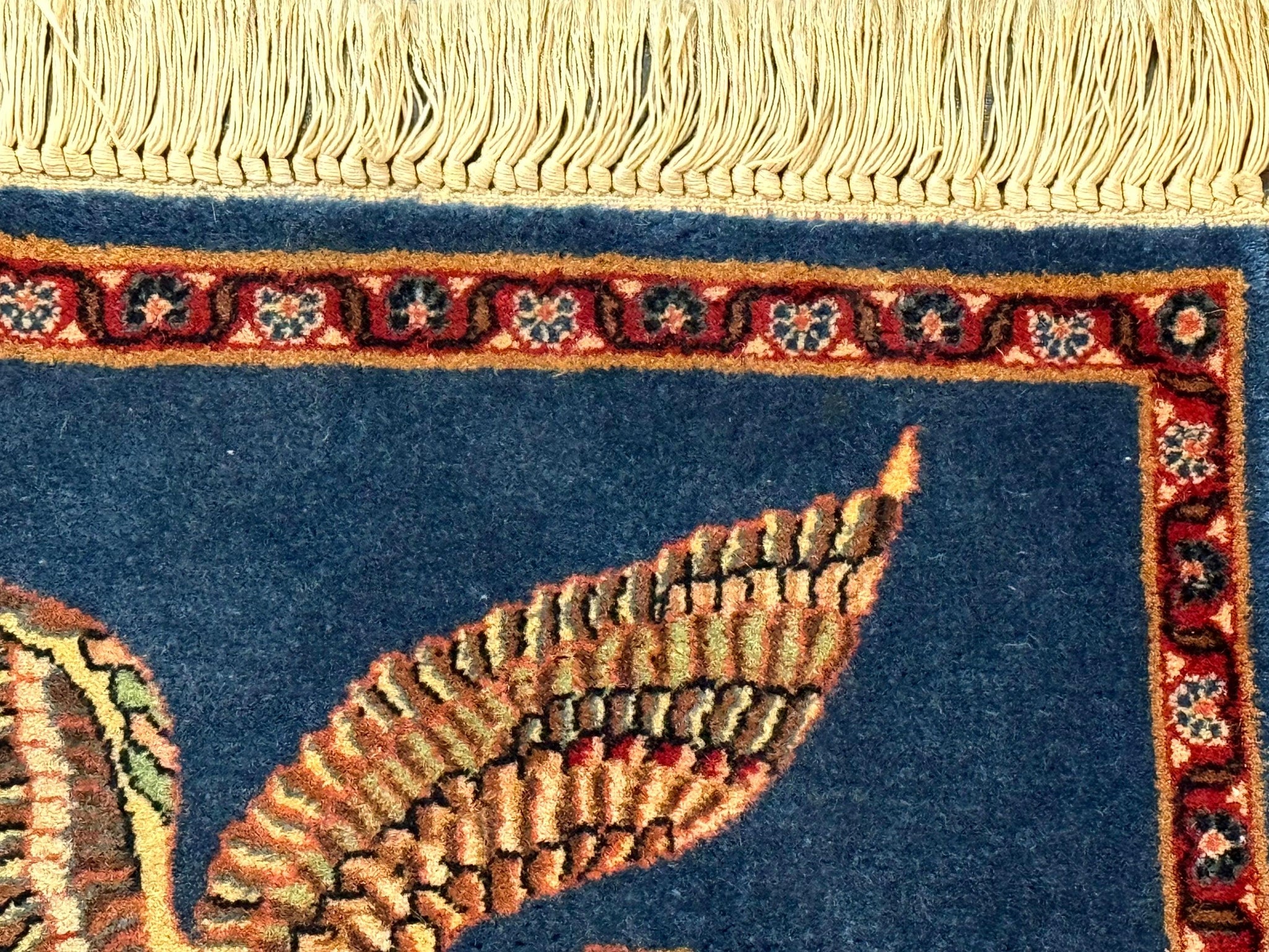 Pictorial Rug of American Flag with Bald Eagle, Small Indo Persian Pictorial Rug, Blue, Handmade, Very Fine 330 KPSI by Jewel Rugs