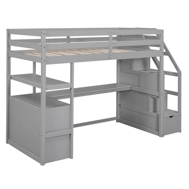 Loft Bed With Desk, Shelves, 2 Drawers, Storage Staircase by HouseOfZazla