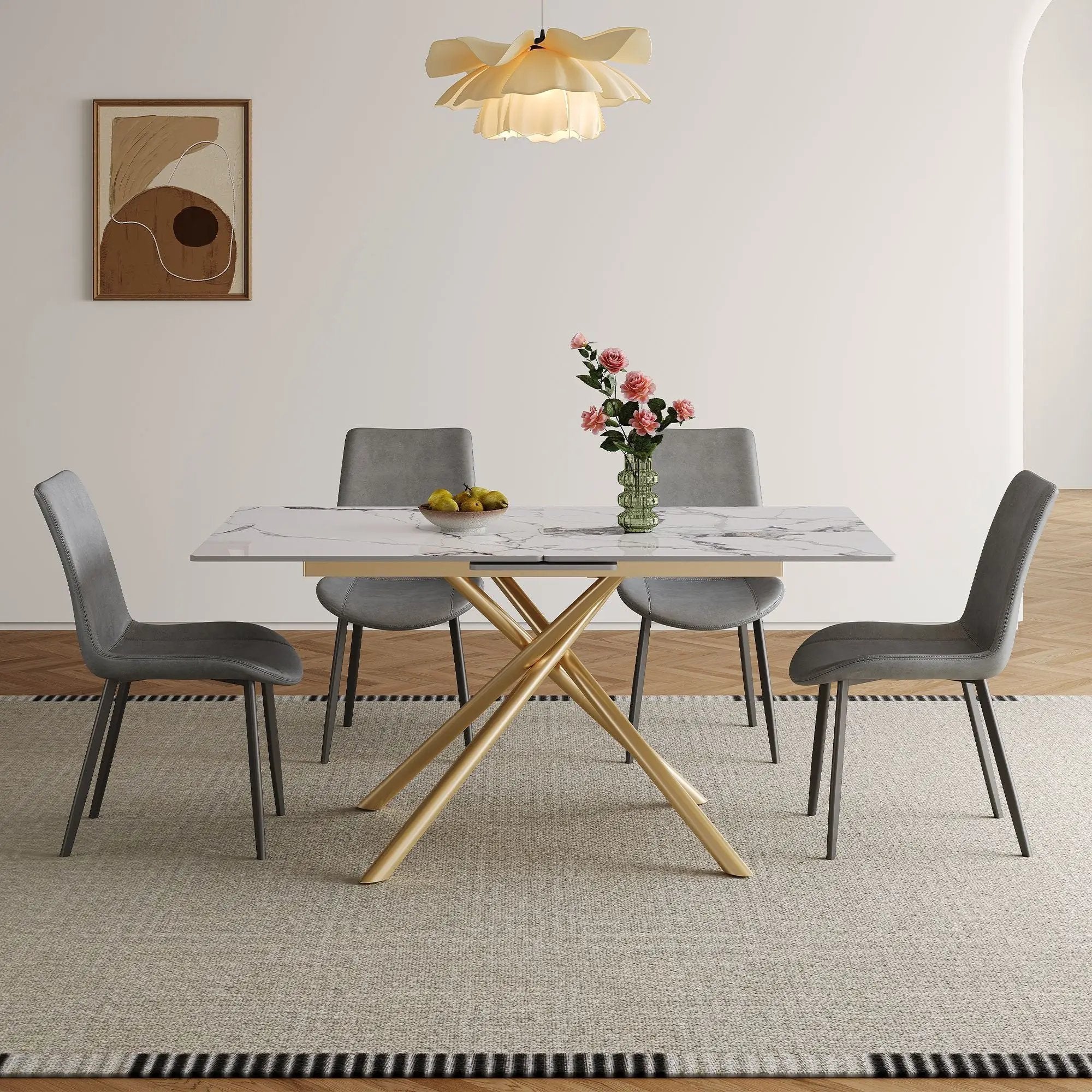 Modern Expandable Dining Table With Retractable Leaf With Chairs by HouseOfZazla