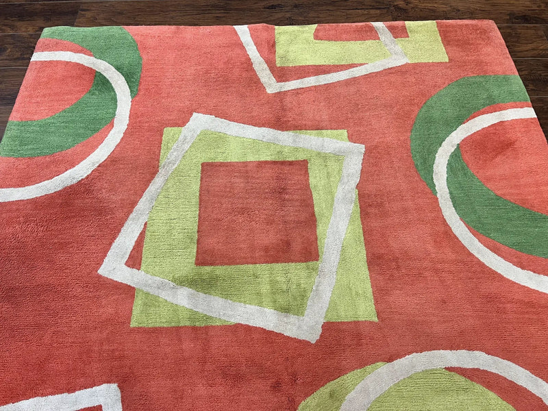 Abstract Rug 6x9, Modern Contemporary Rug, Red-Orange Green by Jewel Rugs