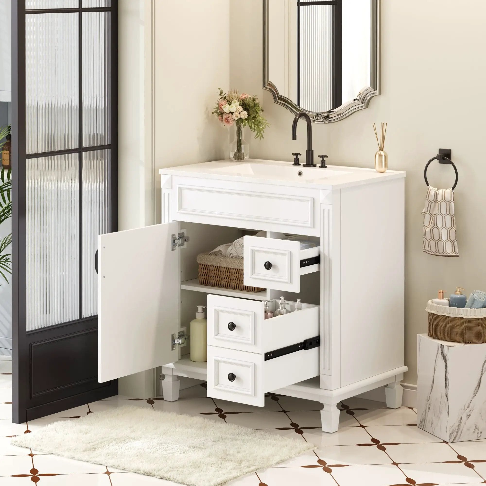 Bathroom Vanity With Sink, Cabinet With 2 Drawers And Adjustable Shelf by Unique Piece Furniture