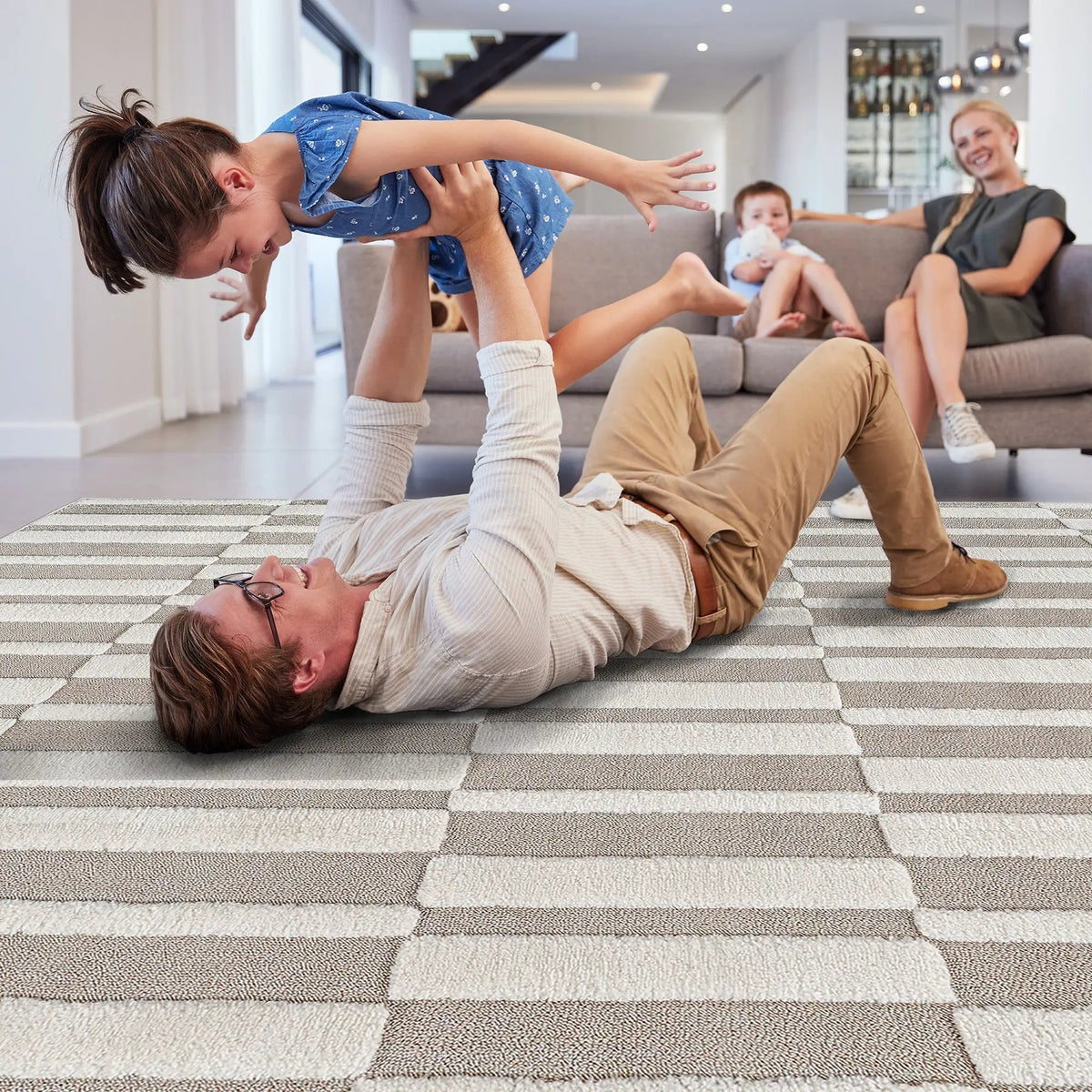 Step Collection High-Low Striped Beige/Cream Indoor Area Rug by HouseOfZazla